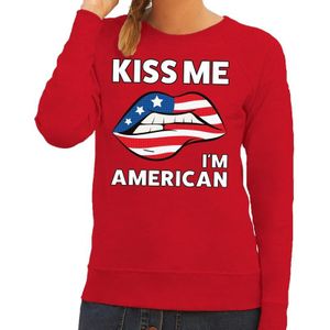 Kiss me I am American sweater rood dames - feest trui dames - USA kleding