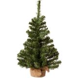 Mini kunst kerstboom groen - met lichtsnoer bollen mix groen/lichtroze - H60 cm