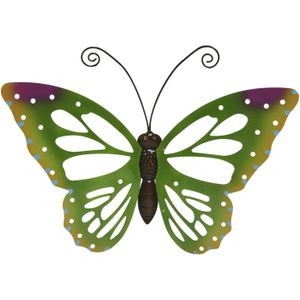 Grote groene vlinders/muurvlinders 51 x 38 cm cm tuindecoratie - Tuindecoratie vlinders - Tuinvlinders/muurvlinders