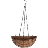 3x stuks metalen hanging baskets / plantenbakken halfrond zwart met ketting 37 cm inclusief kokosinlegvel - Hangende bloemen