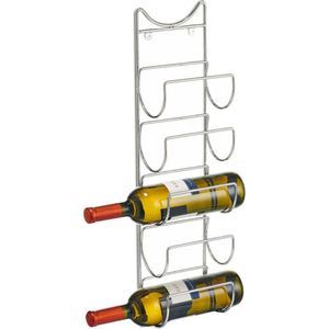 Zilver wijnflessen muurrek/wijnrek voor 5 flessen 61 cm - Zeller - Wijnflesrekken/wijnflessenrekken/wijnrekken - Rek/houder voor wijnflessen