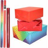 9x Rollen kraft inpakpapier regenboog pakket - regenboog/metallic rood/rood 200 x 70/50 cm - cadeau/verzendpapier