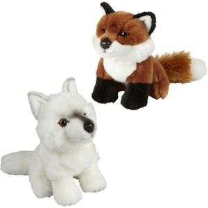 Ravensden - Knuffeldieren set vos en wolf pluche knuffels 18 cm