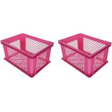 4x stuks roze kunststof fietskratten/opbergkratten 40 x 30 x 22 cm - Opbergen - Mandjes/kratjes