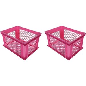 4x stuks roze kunststof fietskratten/opbergkratten 40 x 30 x 22 cm - Opbergen - Mandjes/kratjes