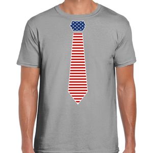 Bellatio Decorations verkleed t-shirt voor heren - Amerikaanse stopdas - grijs - themafeest