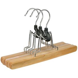 Set van 3x stuks houten broekhangers kledinghangers 24,5 cm  - Kledinghangers / kleerhangers - broeken en rokken ophangen