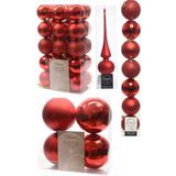 Kerstversiering kunststof kerstballen met glazen piek rood 6-8-10 cm pakket van 42x stuks - Kerstboomversiering