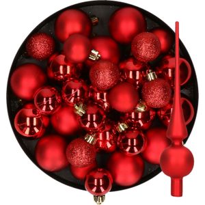 Kerstversiering kunststof kerstballen met glazen piek rood 6-8-10 cm pakket van 42x stuks - Kerstboomversiering