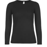 2x stuks basic longsleeve t-shirt - maat: S - zwart - dames - katoen - 145 grams - basic zwarte lange mouwen shirts / kleding