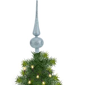 Piek/kerstboom topper - lichtblauw - H23 cm - glitters - Kerstversiering