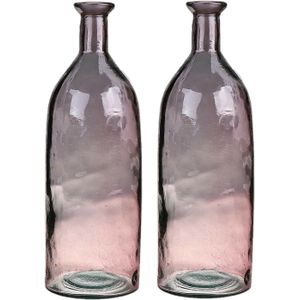 Bellatio Design Bloemenvaas - 2x - oud roze transparant glas - D12 x H35 cm - vaas