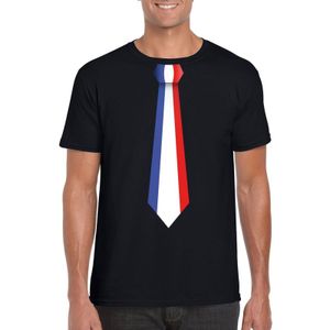 Zwart t-shirt met Franse vlag stropdas heren - Frankrijk supporter
