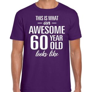 Awesome 60 year - geweldige 60 jaar cadeau t-shirt paars heren -  Verjaardag cadeau