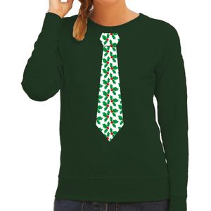 Bellatio Decorations stropdas Kersttrui/kerst sweater mistletoe - groen - dames