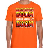 Bellatio Decorations Foute party t-shirt heren - Boom boom boom i want you in my room - oranje-carnaval