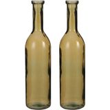 Set van 2x stuks transparante/okergele fles vaas/vazen van eco glas 18 x 75 cm - Rioja - Woonaccessoires/woondecoraties - Glazen bloemenvaas - Flesvaas/flesvazen