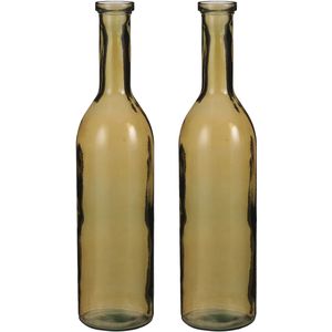 Set van 2x stuks transparante/okergele fles vaas/vazen van eco glas 18 x 75 cm - Rioja - Woonaccessoires/woondecoraties - Glazen bloemenvaas - Flesvaas/flesvazen