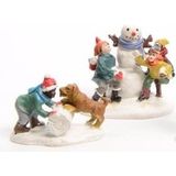 Lumineo kerstdorp accessoires - sneeuwpop en hondje - polyresin - onderdelen