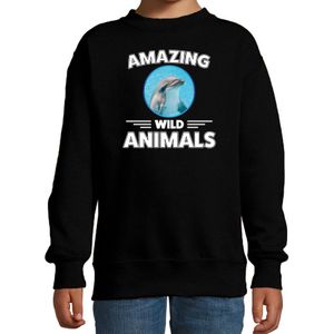 Sweater dolfijn - zwart - kinderen - amazing wild animals - cadeau trui dolfijn / dolfijnen liefhebber