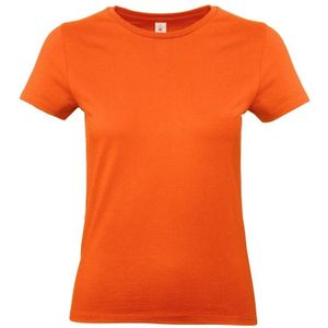 Set van 2x stuks basic dames t-shirt oranje met ronde hals - Oranje dameskleding casual shirts, maat: XL (42)