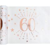 Feest/verjaardag/leeftijd tafelkleed met tafelloper op rol - 60 jaar tekst - wit/rose goud