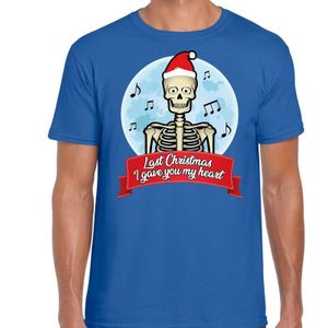 Fout Kerst shirt / t-shirt - Last Christmas i gave you my heart - blauw voor heren - kerstkleding / kerst outfit