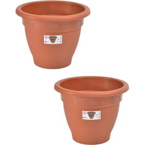 Set van 4x stuks terra cotta kleur ronde plantenpot/bloempot kunststof diameter 30 cm - Plantenbakken/bloembakken voor buiten