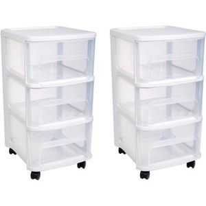 2x stuks ladenkast organizers wit A4 3x lades met wieltjes L32 x B37 x H61 cm - Ladenblokken