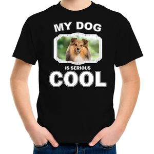 Sheltie honden t-shirt my dog is serious cool zwart - kinderen - Shelties liefhebber cadeau shirt - kinderkleding / kleding
