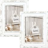 2x stuks houten fotolijst vintage wit met metalen ophangketting geschikt voor een foto van 20 x 30 cm