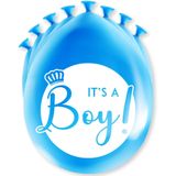 Geboorte versiering jongen - ooievaar geboorte bord - 100 cm hoog - 8x blauwe ballonnen