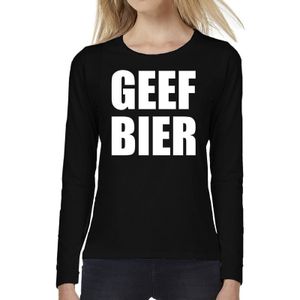 Geef Bier tekst t-shirt long sleeve zwart voor dames - Geef Bier shirt met lange mouwen