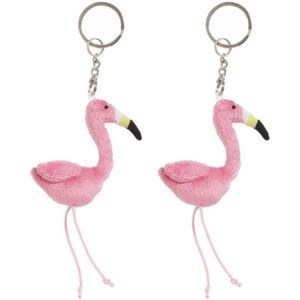 Set van 6x stuks pluche Flamingo knuffel sleutelhanger 6 cm - Speelgoed dieren sleutelhangers