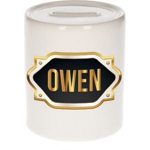 Owen naam cadeau spaarpot met gouden embleem - kado verjaardag/ vaderdag/ pensioen/ geslaagd/ bedankt