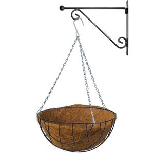 Hanging basket 30 cm met metalen muurhaak en kokos inlegvel - Complete hangmand set van gietmetaal