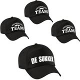 Vrijgezellenfeest heren petjes - 1x De Sukkel zwart + 5x Vrijgezellen team zwart - Vrijgezellen mannen accessoires/ artikelen