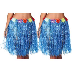 Fiestas Guirca Hawaii verkleed rokje - 2x - voor volwassenen - blauw - 50 cm - hoela rok - tropisch