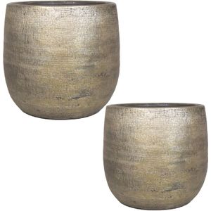 Set van 2x stuks luxe plantenpotten/bloempotten goud Mira van keramiek 24 en 29 cm - Keramische plantenpotten/plantenbakken