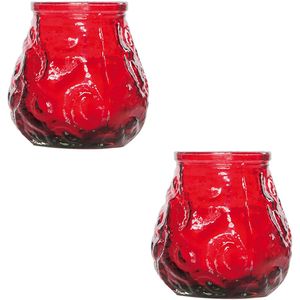 2x Rode mini lowboy tafelkaarsen 7 cm 17 branduren - Kaars in glazen houder - Horeca/tafel/bistro kaarsen - Tafeldecoratie - Tuinkaarsen