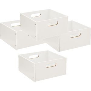 Set van 4x stuks opbergmand/kastmand 14 liter wit van hout 31 x 31 x 15 cm - Opbergboxen - Vakkenkast manden