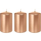 3x Rosegouden cilinderkaarsen/stompkaarsen 5 x 8 cm 18 branduren - Geurloze rose goudkleurige kaarsen - Woondecoraties