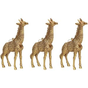 3x Kersthangers figuurtjes gouden giraf 8 cm - Dieren thema kerstboomhangers