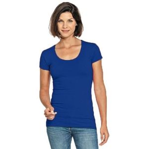 Bodyfit dames t-shirt blauw met ronde hals - Dameskleding basic shirts