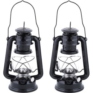Set van 2x stuks storm olie tuin lantaarn in het zwart 12 x 16 x 24 cm - Camping /buiten lantaarn voor lampenolie