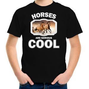 Dieren paarden t-shirt zwart kinderen - horses are serious cool shirt  jongens/ meisjes - cadeau shirt bruin paard/ paarden liefhebber - kinderkleding / kleding