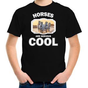 Dieren witte paarden t-shirt zwart kinderen - horses are serious cool shirt - cadeau shirt wit paard/ paarden liefhebber - kinderkleding / kleding