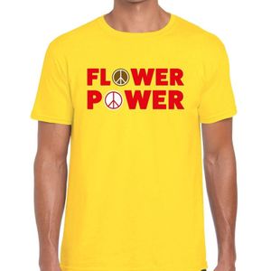 Flower power tekst t-shirt geel voor heren
