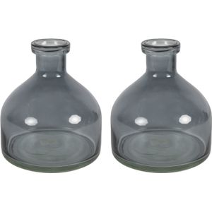 Countryfield Bloemenvaas Low Bottle - 2x - transparant donkergrijs - glas - D18 x H20 cm - Buikfles