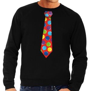 Foute kersttrui / sweater stropdas met kerstballen print zwart voor heren